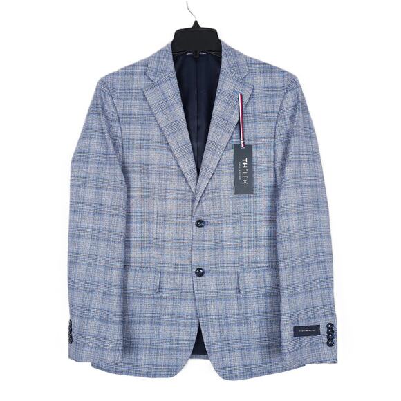 Tommy Hilfiger Men's Modern-Fit Flex Stretch Sport Coat Light Blue Plaid 44L NWT - Picture 1 of 7